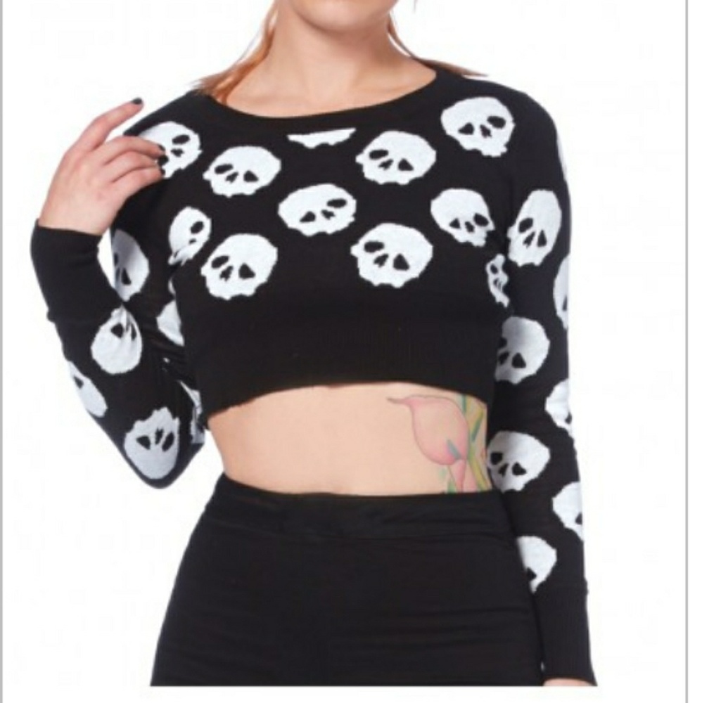 "ALLOVER SKULLS" CROPPED SWEATER BY JAWBREAKER - Picture 1 of 2